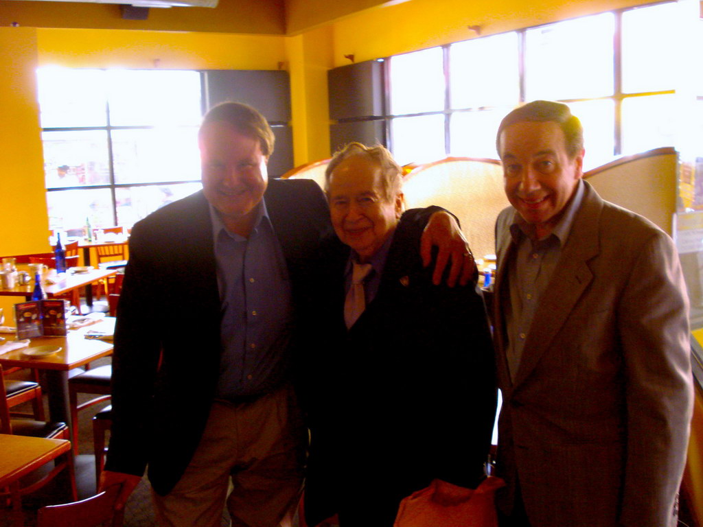 Ron "Mr. Vitaphone" Hutchinson, Joe Franklin and Michael Townsend Wright at lunch at Charley O's